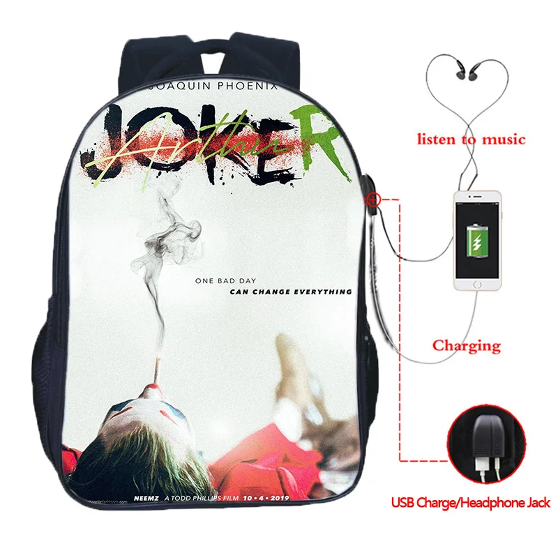 16 Inch High Quality Joker USB Charge School Bags Students School Rucksack Boys Girls USB Charging Joker Travel Backpack Gifts