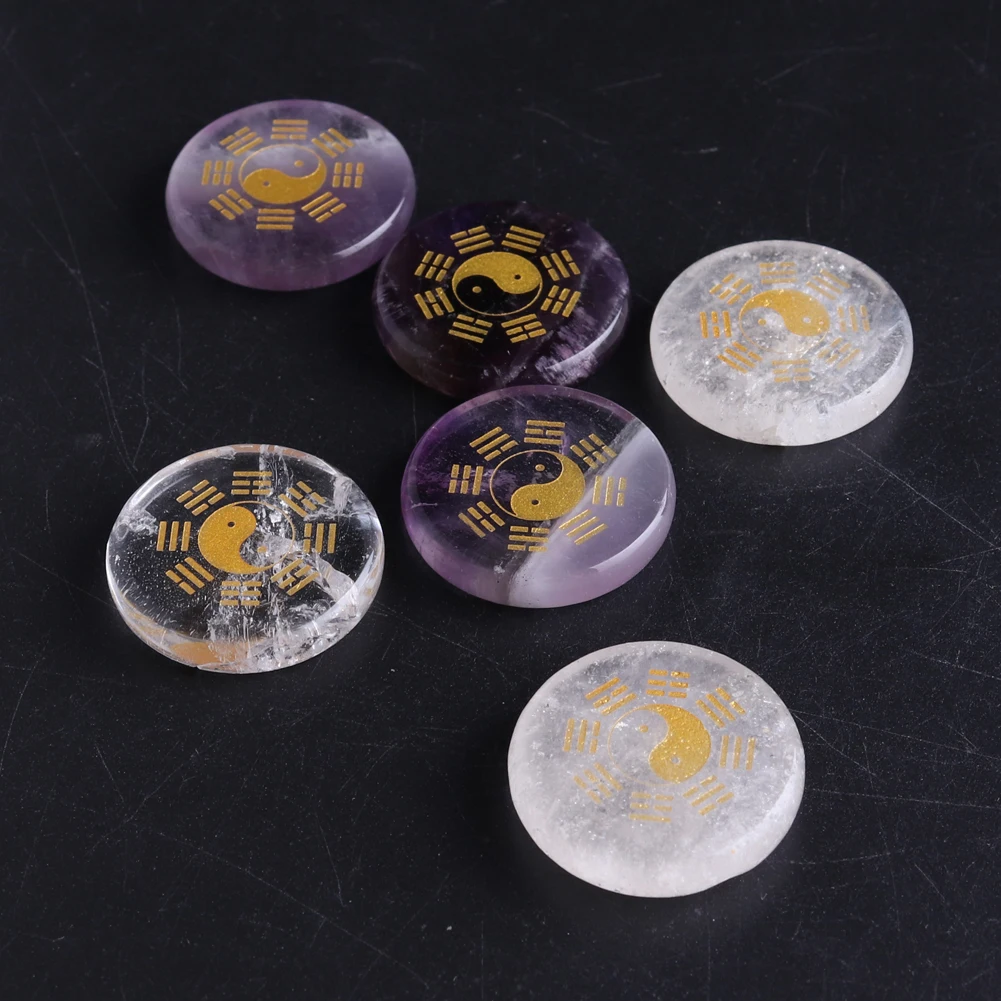 

Wholesale 6pcs/pack Set Healing Stone 25x25mm Fashion Natural Semi-precious Stone Symbols of Religion Without Hole Gossip Design