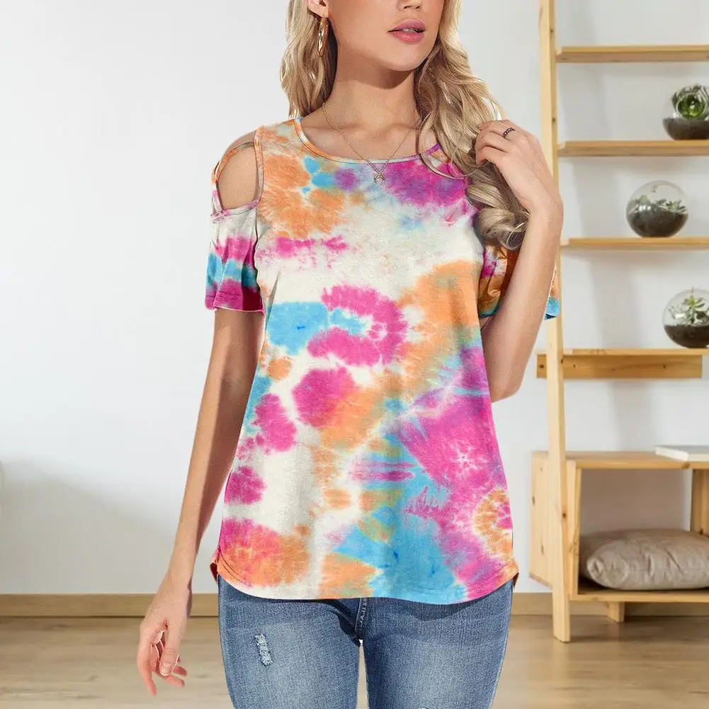 Футболка женская с коротким рукавом пикантный окрашенный Топ Повседневная