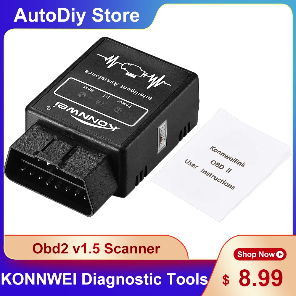 

KONNWEI KW912 Super Mini ELM327 V1.5 OBD2/EOBD Car Scanner Code Reader Diagnostic Tools Bluetooth Supports All OBDII Protocols