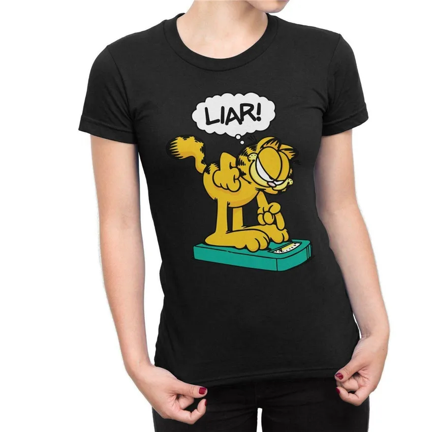 Garfield/черная футболка с хвостом из двух кошечек рисунком лжеца пухленького кота