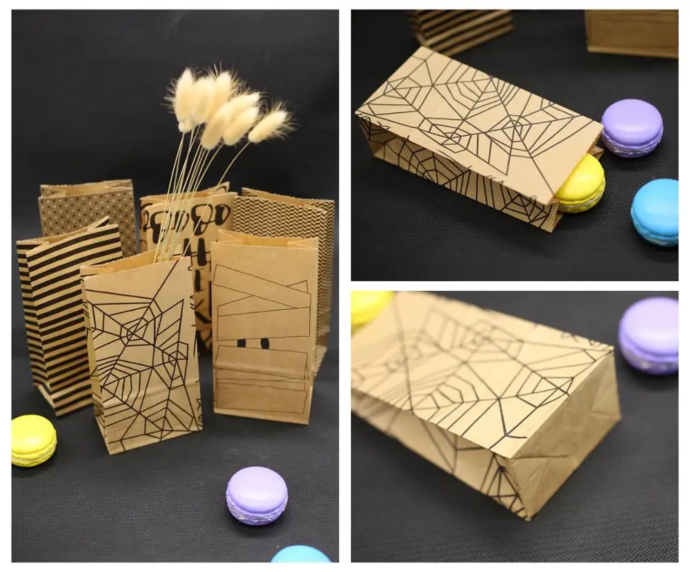 Halloween Snacks Bag Wrapping Supplies Kraft Paper Candy Cookie Bread Nuts For Biscuits Snack Baking Package bag 5pcs | Дом и сад