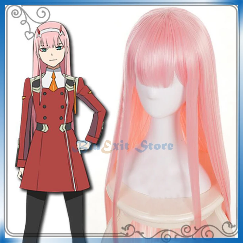 

DARLING in the FRANXX Code 02 Wig Zero Two Pink Hair Synthetic Heat Resistant Halloween Party Straight Pink Long Hearwear Adult