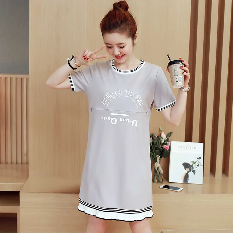 Платье макси для беременных и кормящих матерей на весну лето с коротким рукавом