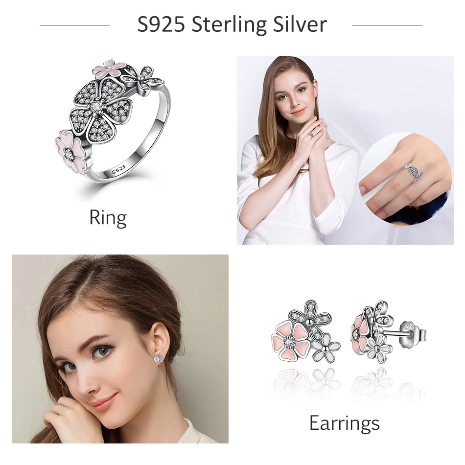 Оригинальные женские кольца на палец 925 пробы серебряный розовый цветок