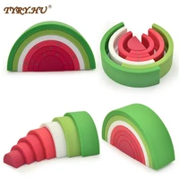 tyry hu 7pcs baby toys silicone educational building blocks watermelon shape 3d silicone babies rubber teether stacking toys