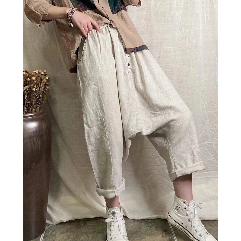 

Max LuLu Spring 2021 New Design Female Orange Loose Cross-pants Ladies Casual Linen Pantalons Women Vintage Trousers Plus Size