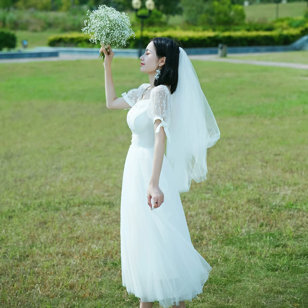 Новые искусственные рукава квадратный воротник простые корейские свадебные