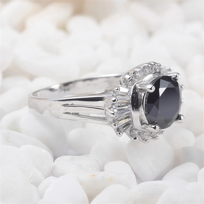 Eulonvan 925 Sterling Silver Wedding Rings Jewelry &amp Accessories For Women Christmas Gift Black Cubic Zirconia S-3718 Size 6 8 9