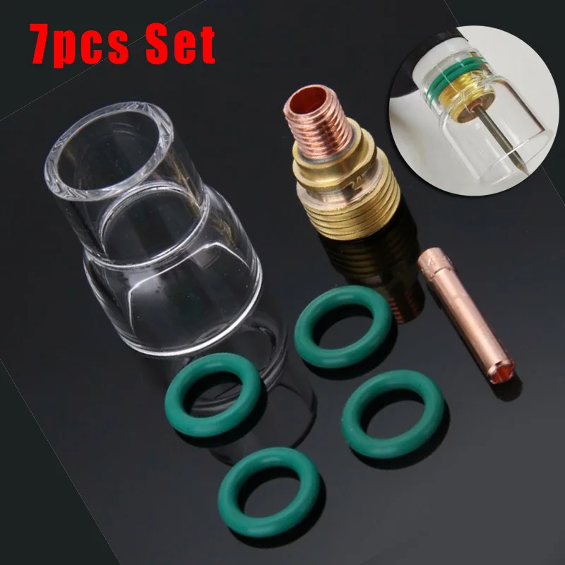 

7pcs/Set 2.4mm TIG Welding Stubby Torch Collets Body Gas Lens #12 Pyrex Heat Cup Kit For WP-9/20/25 Mayitr Welding Accessories