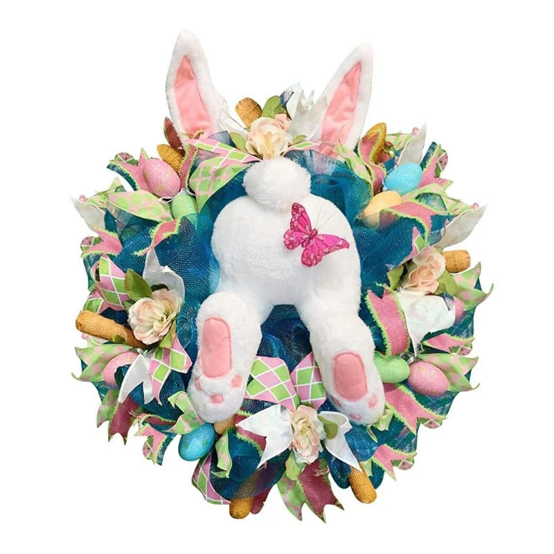 

Happy Easter Bunny DIY Decoration Wreath Cute Rabbit Cartoon Animal Ornaments For Window Door Hanging Garland Holiday Decor Hot