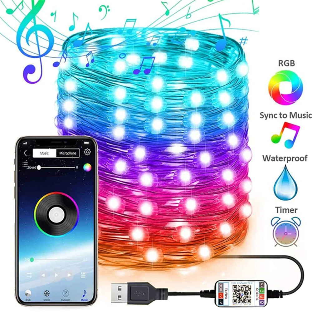 Waterproof USB LED String Lights with Bluetooth App Control - Perfect for Outdoor Christmas Tree Decoration image 2
