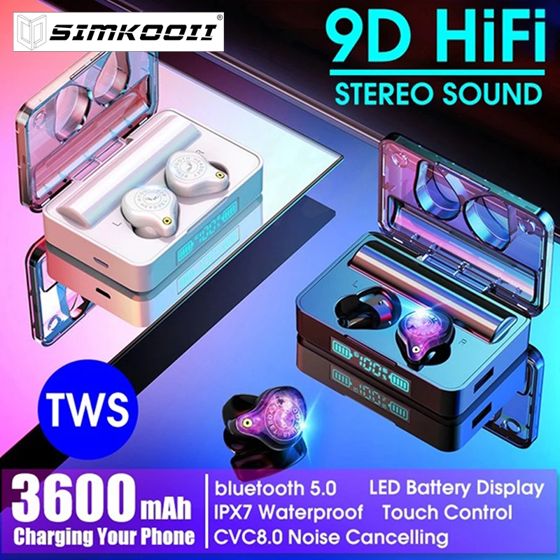 SIMKOOII xsplus Bluetooth 5 0 Беспроводные наушники с зарядным чехлом IPX7 водонепроницаемые TWS