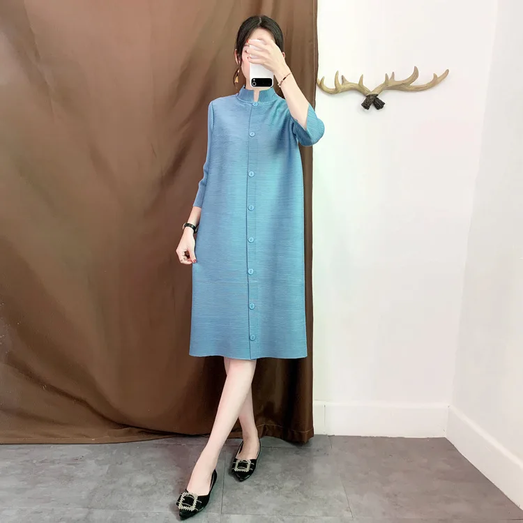 Женский плиссированный Тренч Miyake летнее однобортное однотонное длинное пальто в
