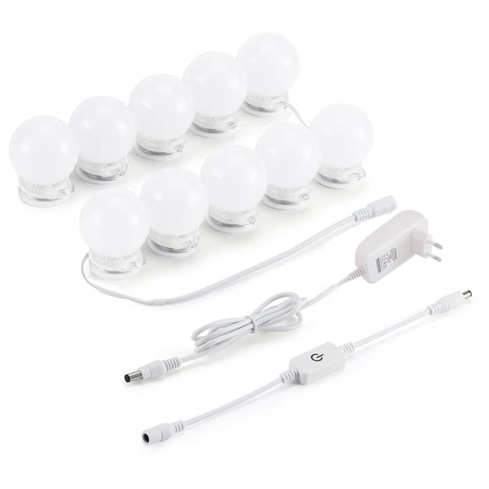 

Makeup Mirror Vanity LED Light Bulbs Kit Brightness Stepless Dimmable Screw on Hide wires Make up lamps Hollywood Cosmetic light