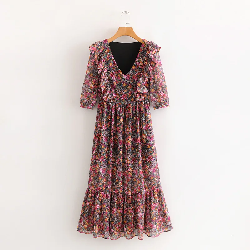 Женское длинное платье весна 2020 Новые Модные Винтажные Шифоновые Платья с