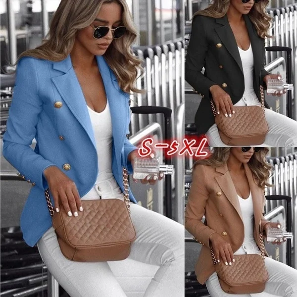 

2021fall Long Sleeve Double Breasted Solid Stand Collar Blazer