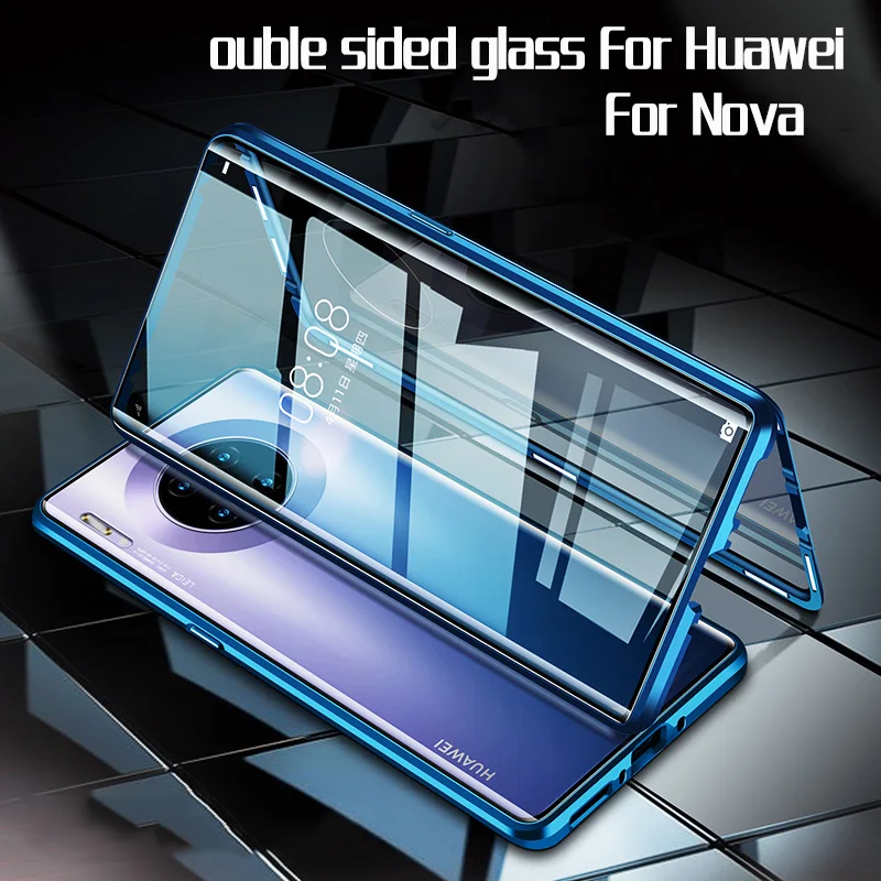 Металлический магнитный чехол для Huawei P40 30 20 lite Mate Pro ProDouble sided glass Cover honor x10 8x9x30 v30 Nova