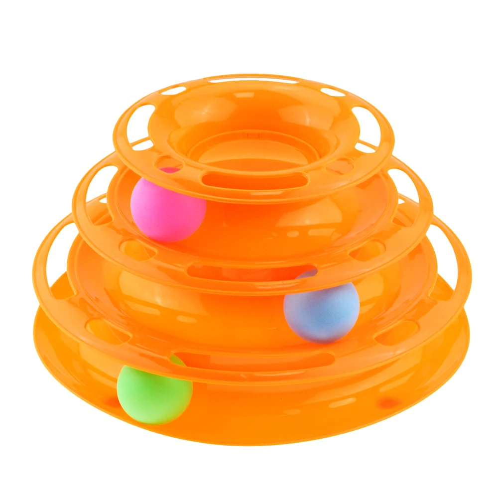 Orange Три уровня игрушка для питомца кошки башня треки диск Кот интеллект аттракцион тройной платный диск игрушки для кошек мяч тренировка развлечение пластина - Цвет: Orange