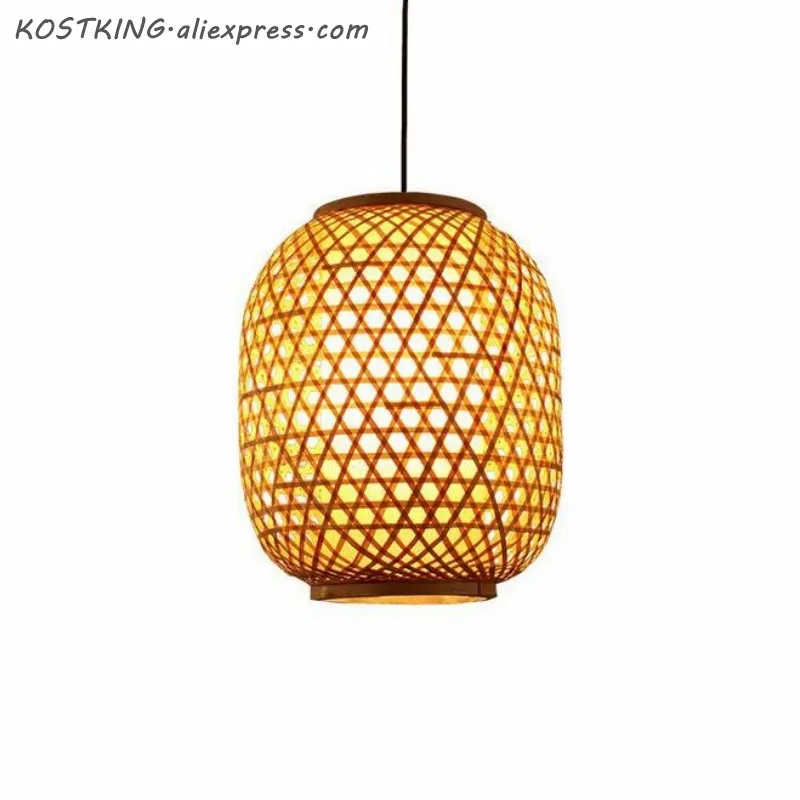 値段 ヴィンテージ竹籐籐ランタンシェード Led ペンダント Ligths 器具素朴なアールデコ調のレストランランプ照明器具照明
