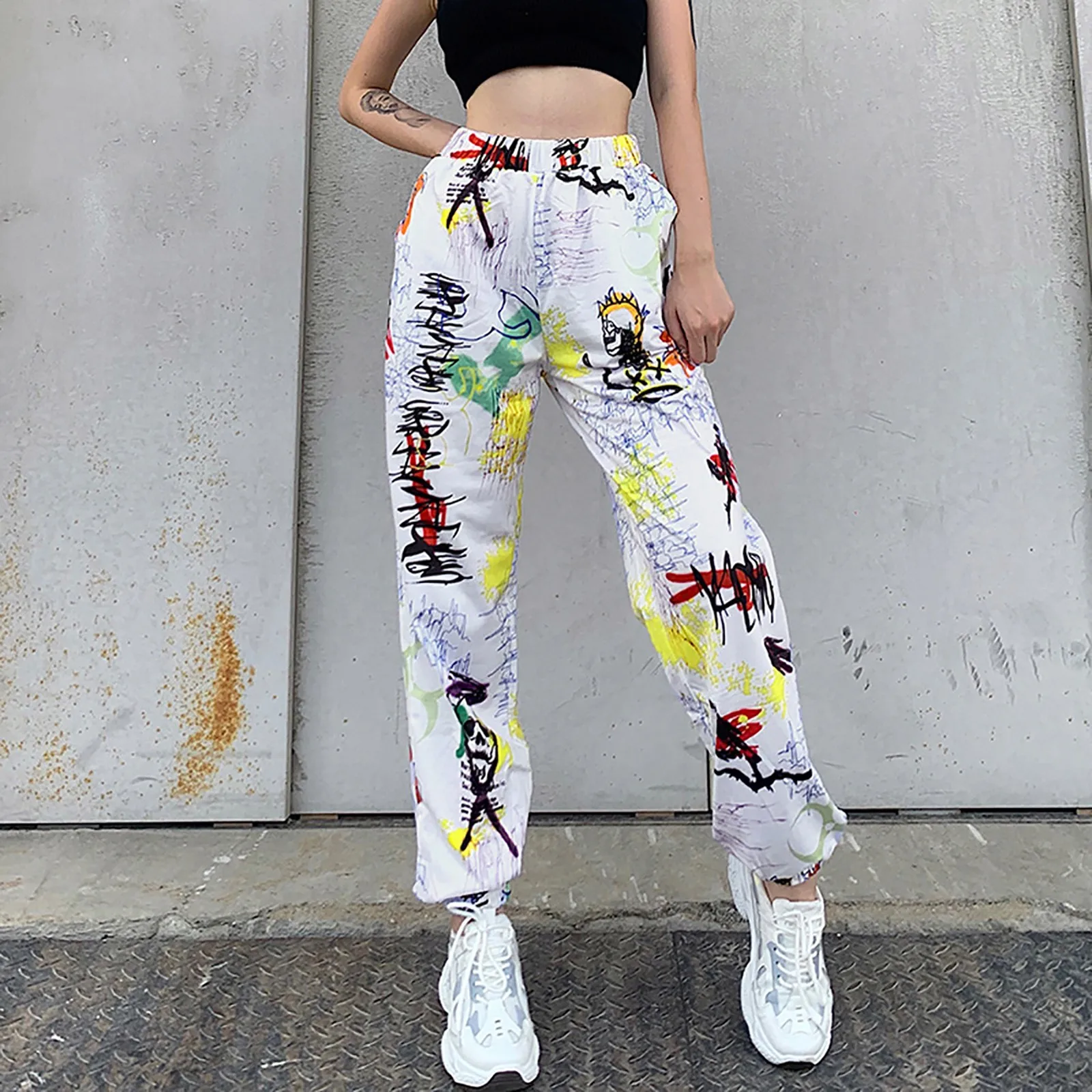 2021 New Woman Pants Fashion Graffiti Printed Sports Running Casual Hip Hop Long Sweatpants Женские Штаны | Женская одежда