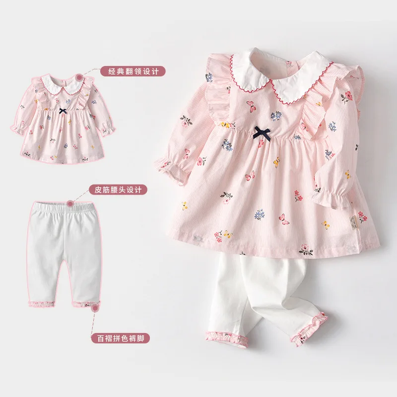 

Yg Brand Children's Clothing 2021 Spring And Summer New Baby Clothes, Lovely Printed Baby Collar Top + White Pants Two-piece Gir