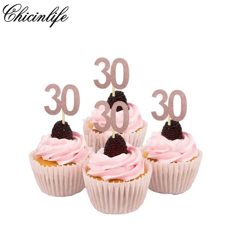 Chicinlife 10Pcs Number 30th 40th 50th 60th Paper Cupcake To