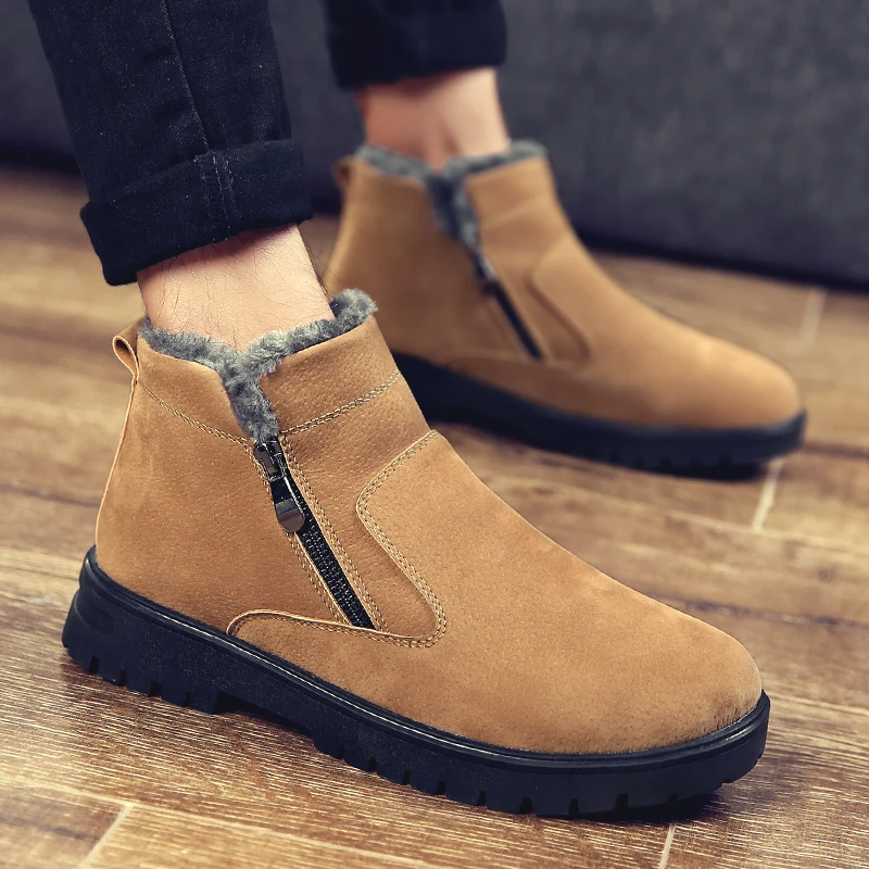 

Мужские зимние теплые ботинки Martens, сохраняющие Тепло Плюшевые Нескользящие ботильоны, кожаные удобные ботильоны большого размера