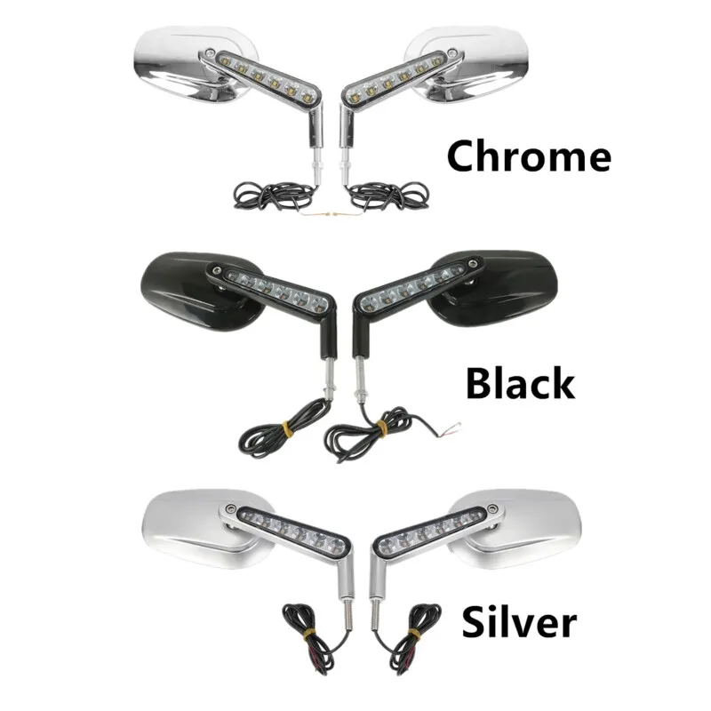Espejos retrovisores laterales para motocicleta, luz LED de señales de giro para Harley v-rod VRSCF 2009-2017 16, negro, plateado y cromado