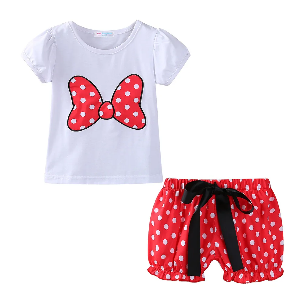 Bow Red Shorts Mudkingdom/одежда с изображением Минни для маленьких девочек; милый бант из ленты в горошек; цвет розовый, красный - Цвет: Bow Red Shorts