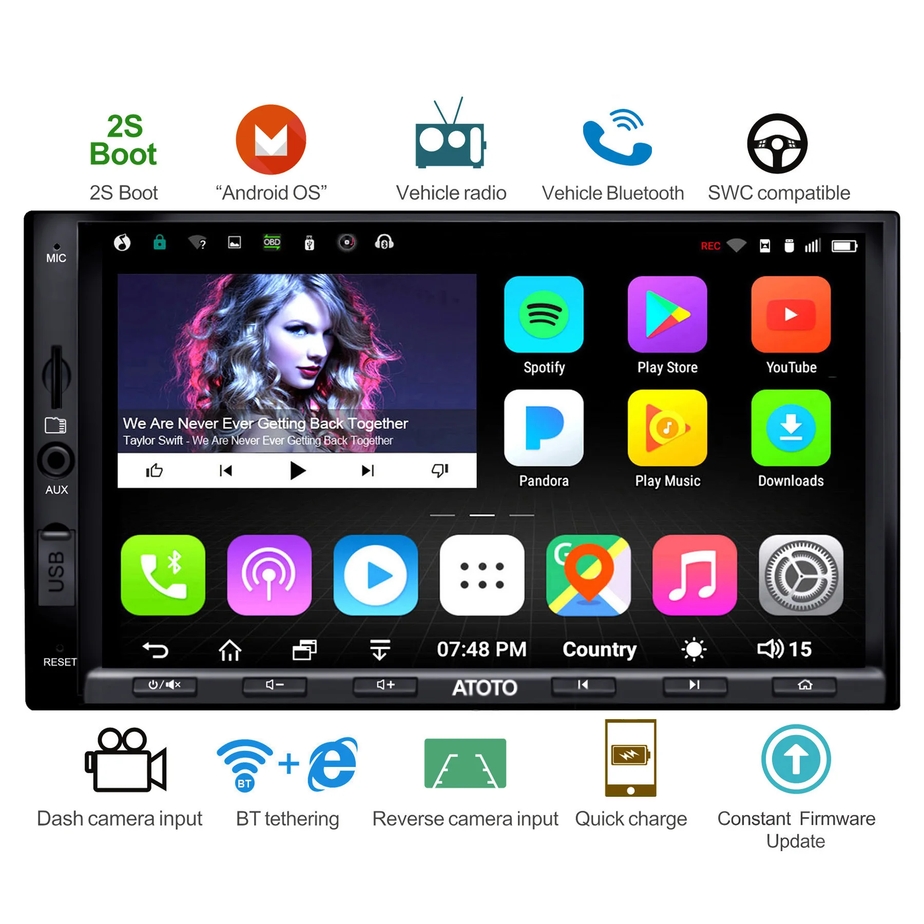 

ATOTO 2 Din Car Radio Android 9.0 7 Inch Universal Multimedia Player Bluetooth Audio Stereo with External Microphone