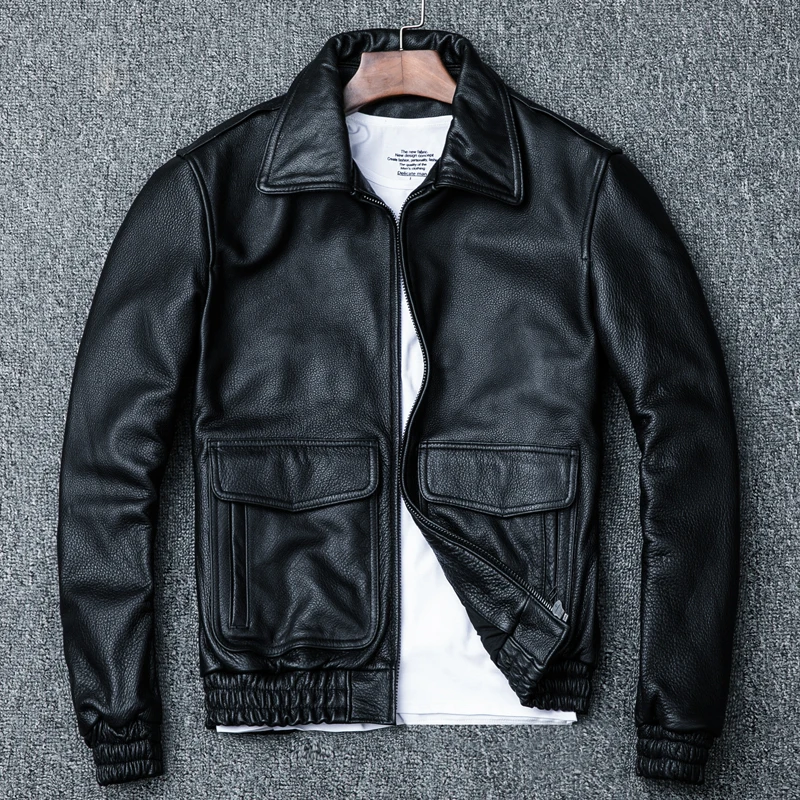 

Real Cow Leather Jackets Spring Autumn Genuine Leather Jacket Men Vintage Cowhide Coat Plus Size Motorcycle Jacket 1813 YY972
