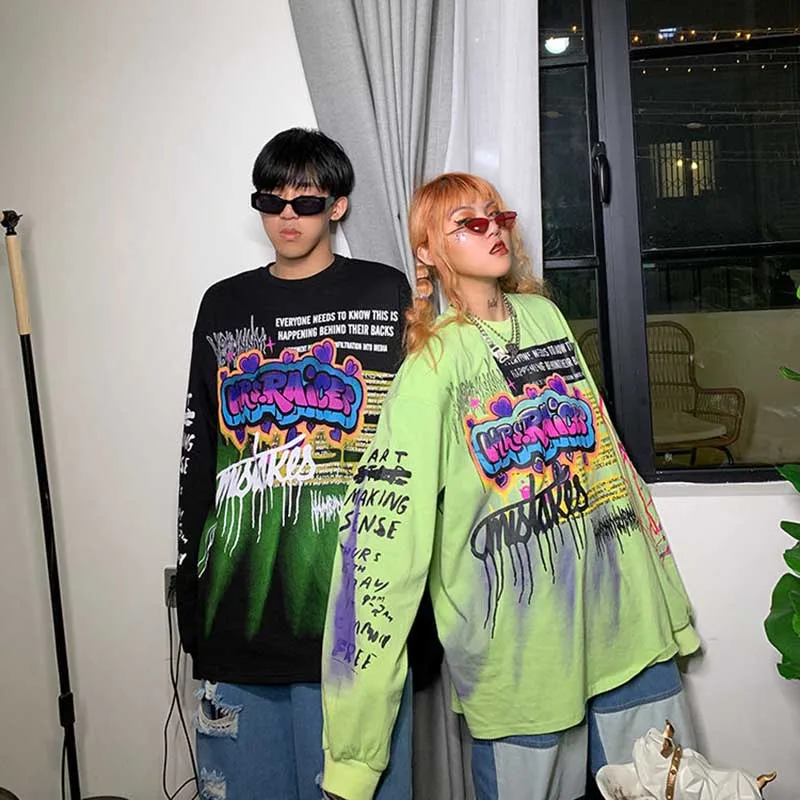 

NiceMix 2020 Fashion Korean Streetwear Ladies Autumn Punk Tops Tees Women Printed Long Sleeve T Shirts Casual Hip Hop Clothing