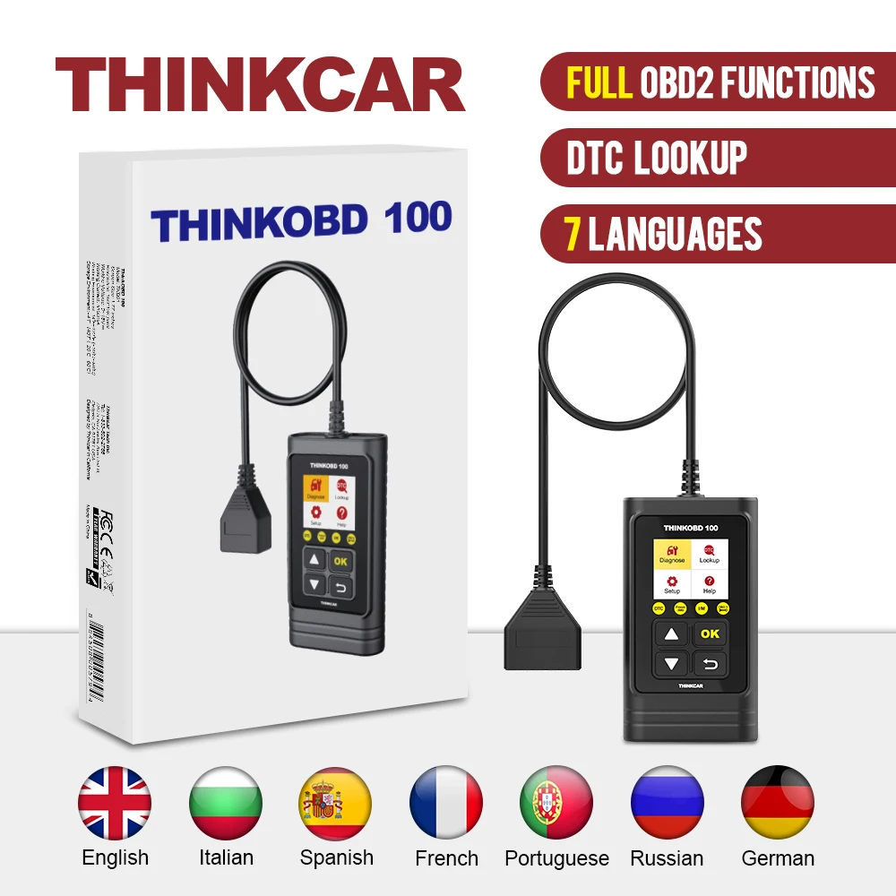 

THINKCAR THINKOBD 100 All OBD2 Functions Car Scanner Diagnostic Tool Live Data Reset Engine Light Diagnostics DTC Lookup VIN