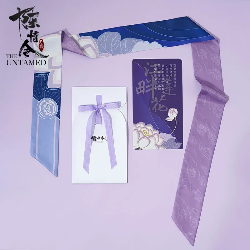 

Anime The Untamed Ancient Style Lotus Loquat Printing Lace-up Ribbon Silk Scarf Hair Rope Headwear Accessories Women Hairband