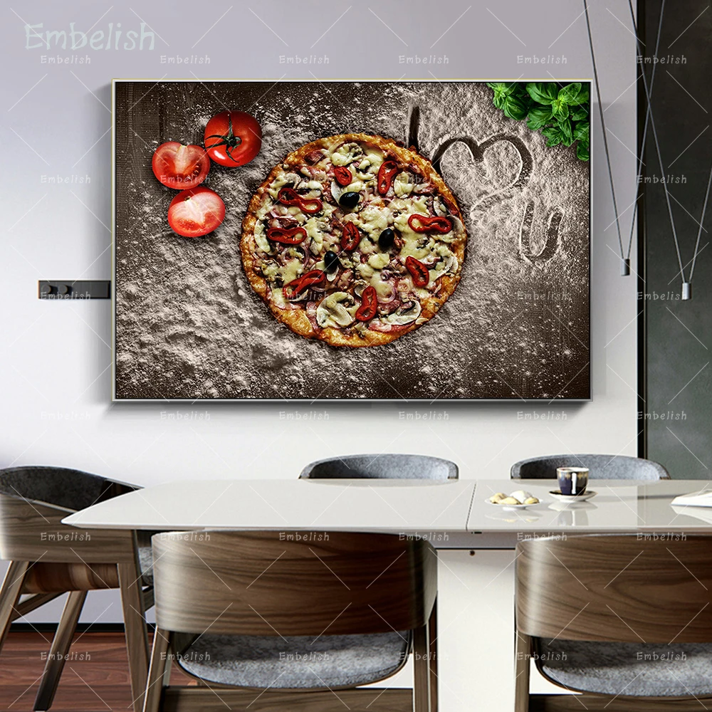

Embelish 1 Pieces Big I Love U Pizza Wall Art Pictures For Kitchen Decor Home Decor HD Canvas Paintings For Living Room Posters