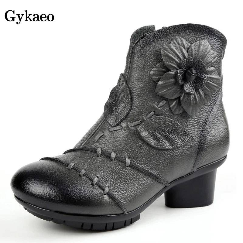 Gykaeo/женские ботинки на среднем каблуке в национальном стиле винтажные зимние