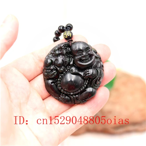 Натуральный черный зеленый китайский нефрит подвеска Maitreya бусы ожерелье Шарм