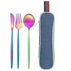 Набор столовых приборов для путешествий и кемпинга, радужная столовая посуда, Портативные Ножи из нержавеющей стали 1810, вилка, обеденная ложка, посуда с сумкой для хранения