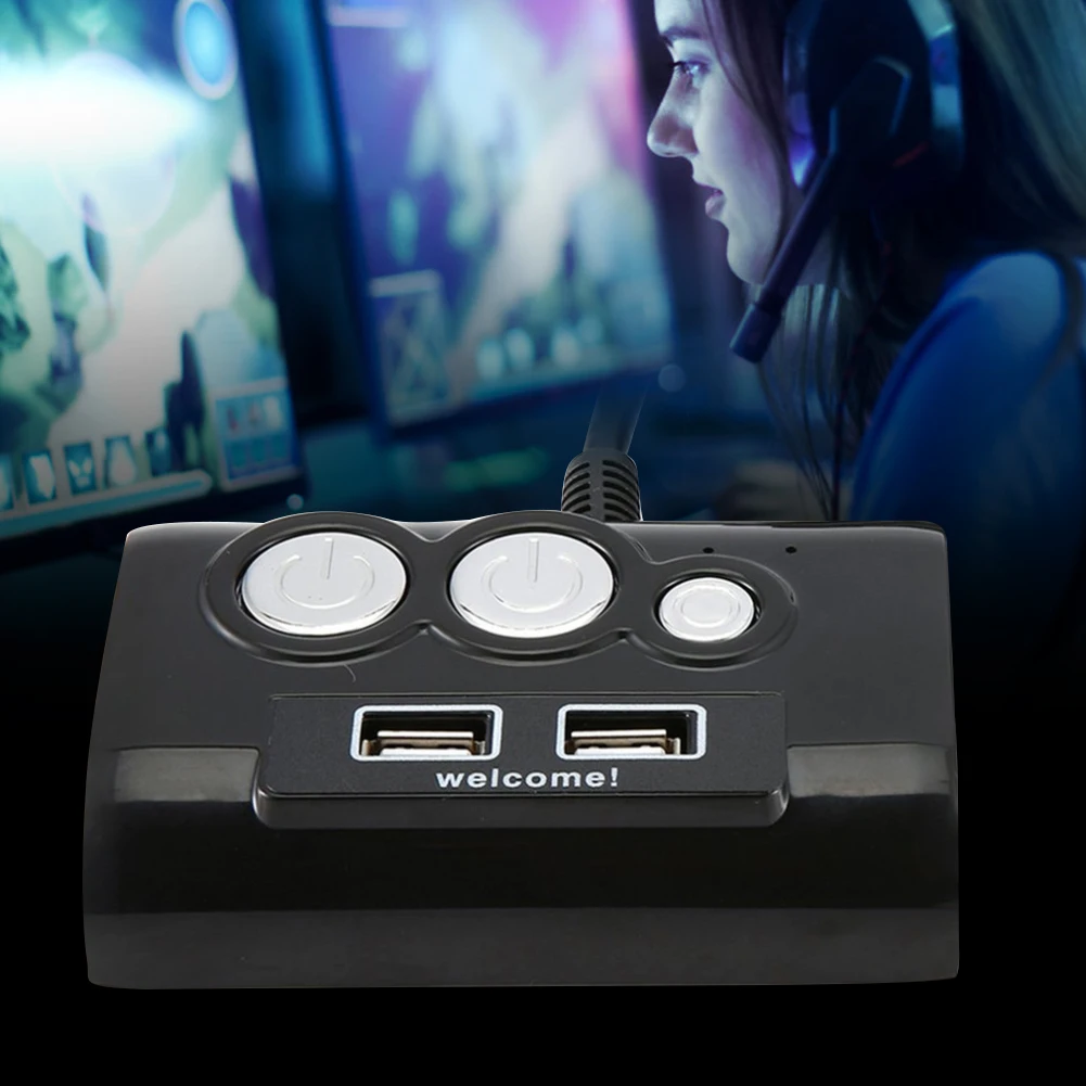 

PC Computer Power Supply Switch On/off Reset Button Double Switch With USB 2.0 Interface Audio Ports