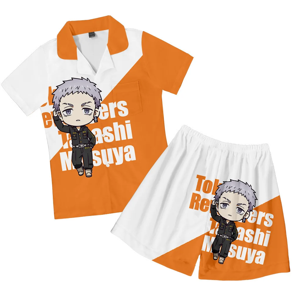 

2021 New Products Tokyo Avengers Q Edition 3D Digital Casual Comfortable Men's and Women's Shorts Short Sleeve Pajama Set