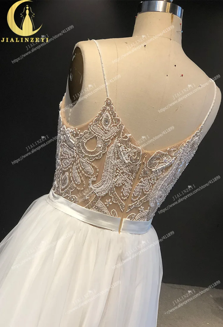 Rhine real Pictures spaghetti straps sexy beads Pearks  vestidos de noiva robe mariage Wedding gown wedding dresses