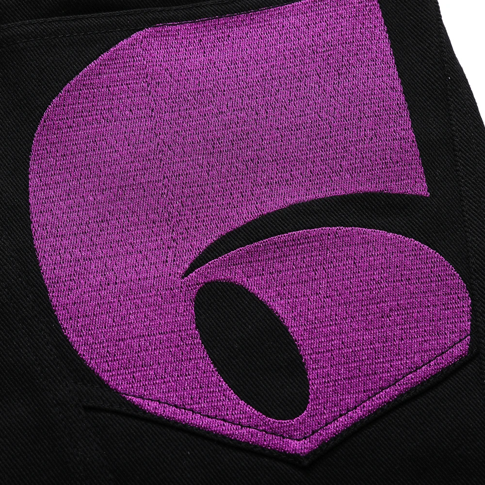 2021 Kpop Purple Number Embroidery Black Stylish Men Straight Jeans Trousers Ankle Zipper Simple Casual Women Baggy Denim Pants