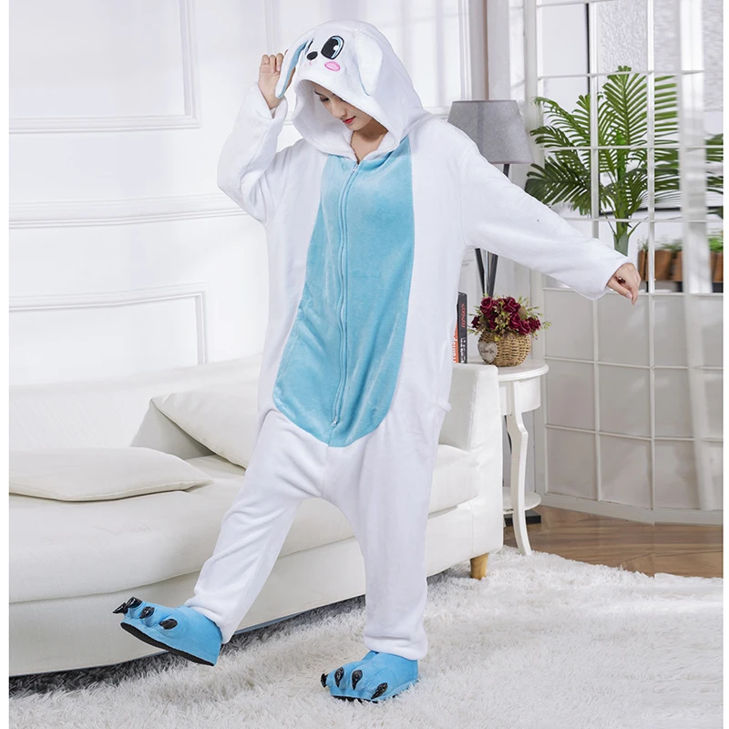 Animal Pajamas Bunny Kigurumi One-Piece Pijamas Zippers Rabbit Onesie For Adult Flannel Bodysuit Cosplay Costume Halloween Party |