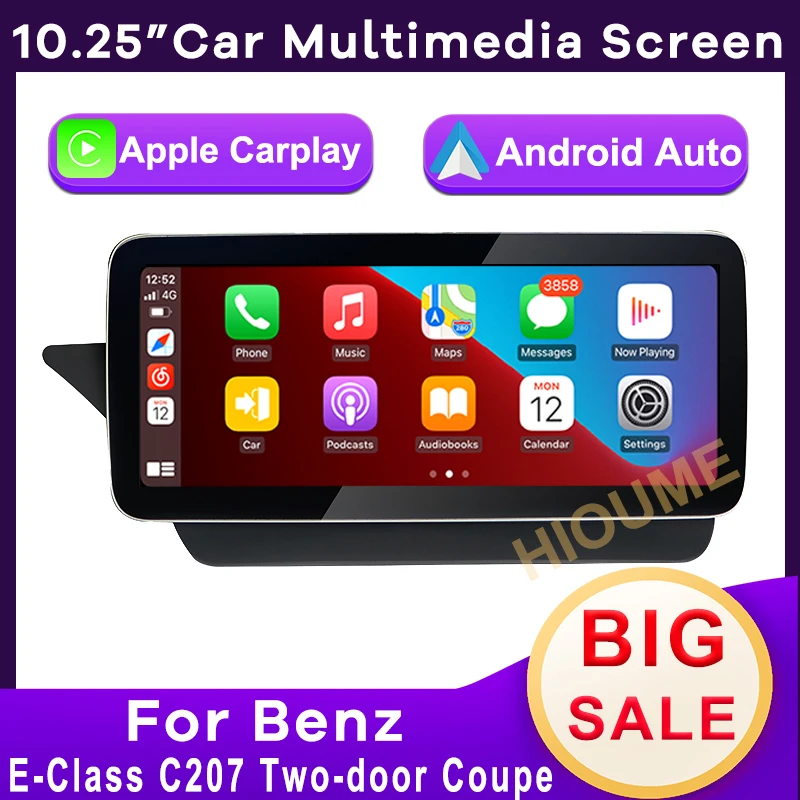 

10.25" Wrieless Apple CarPlay Android Auto Car Multimedia Screen for Mercedes Benz E class C207 W207 A207 Two door Coupe Linux