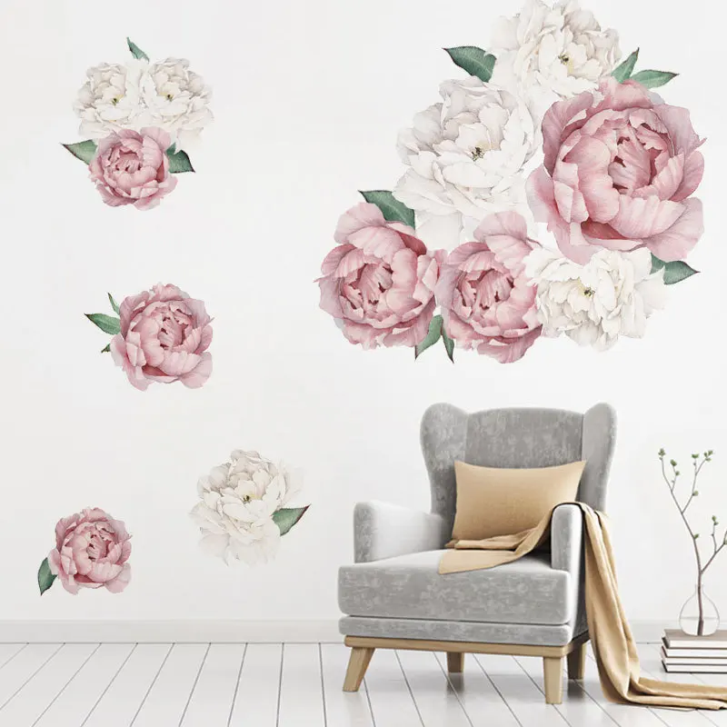 

Pink white Watercolor Peony Flowers wall stickers for Kids Room Living Room Bedroom Home Decoration Wall Decal Home Decor Floral