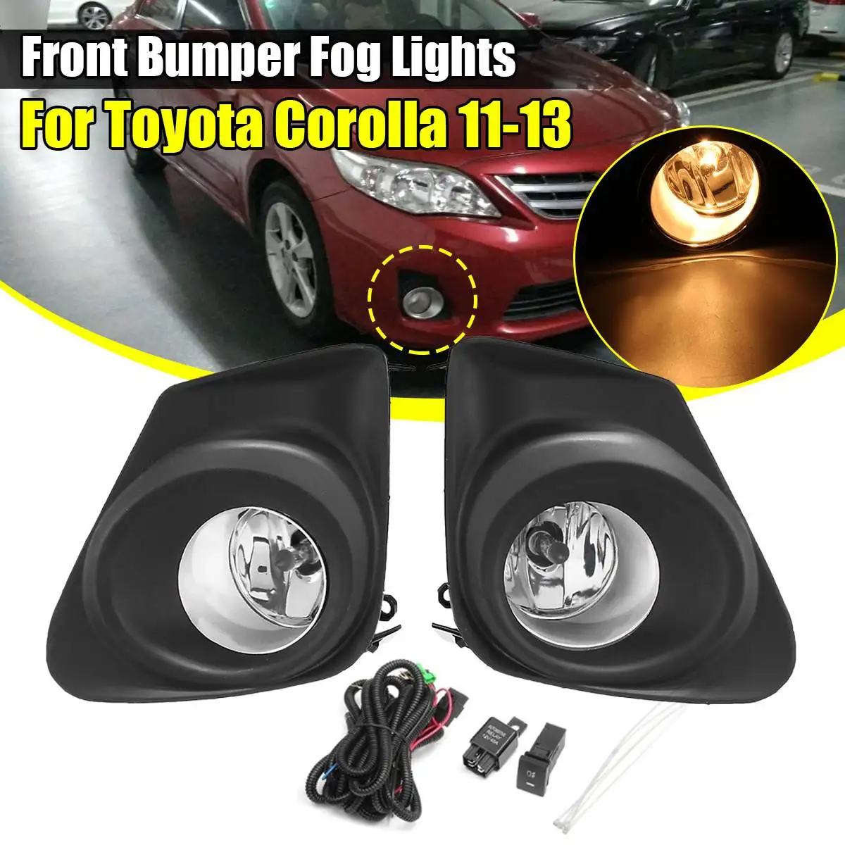 

Pair 12V 55W Car Front Bumper Fog Lights Lamp With Switch Relay Cover Wiring Harness Kit For Toyota Corolla 2011 2012 2013