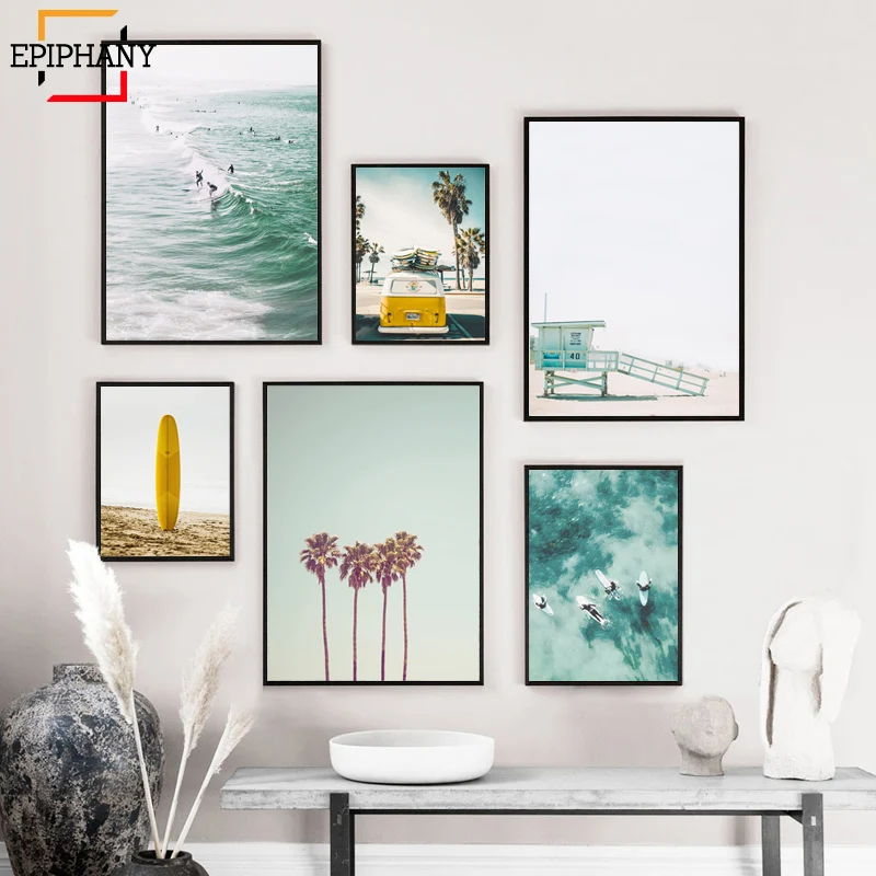 Калифорнийский Набор для печати Surf Wall Art Холст живопись плакаты пляж доска для серфинга принты береговой декор картины для гостиной стены