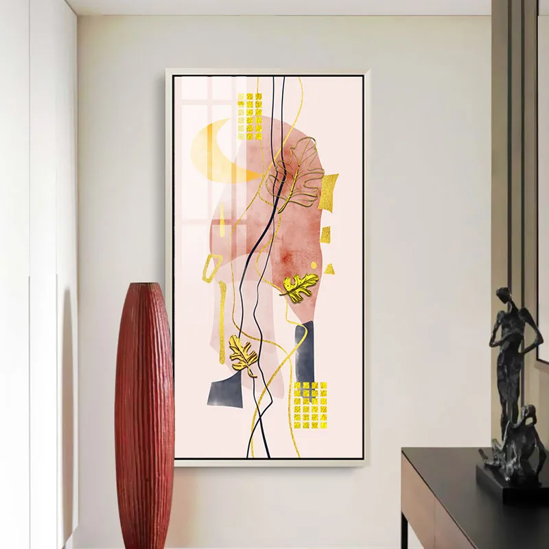 

Golden Plant Leaves Wall Art Poster Canvas Painting Pictures Living Room Decor