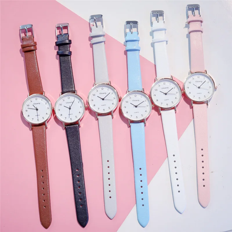

Women Fashion White Watch Quartz Leather Ladies Wristwatches 2019 Ulzzang Brand Simple Number Dial Woman Clock Montre Femme